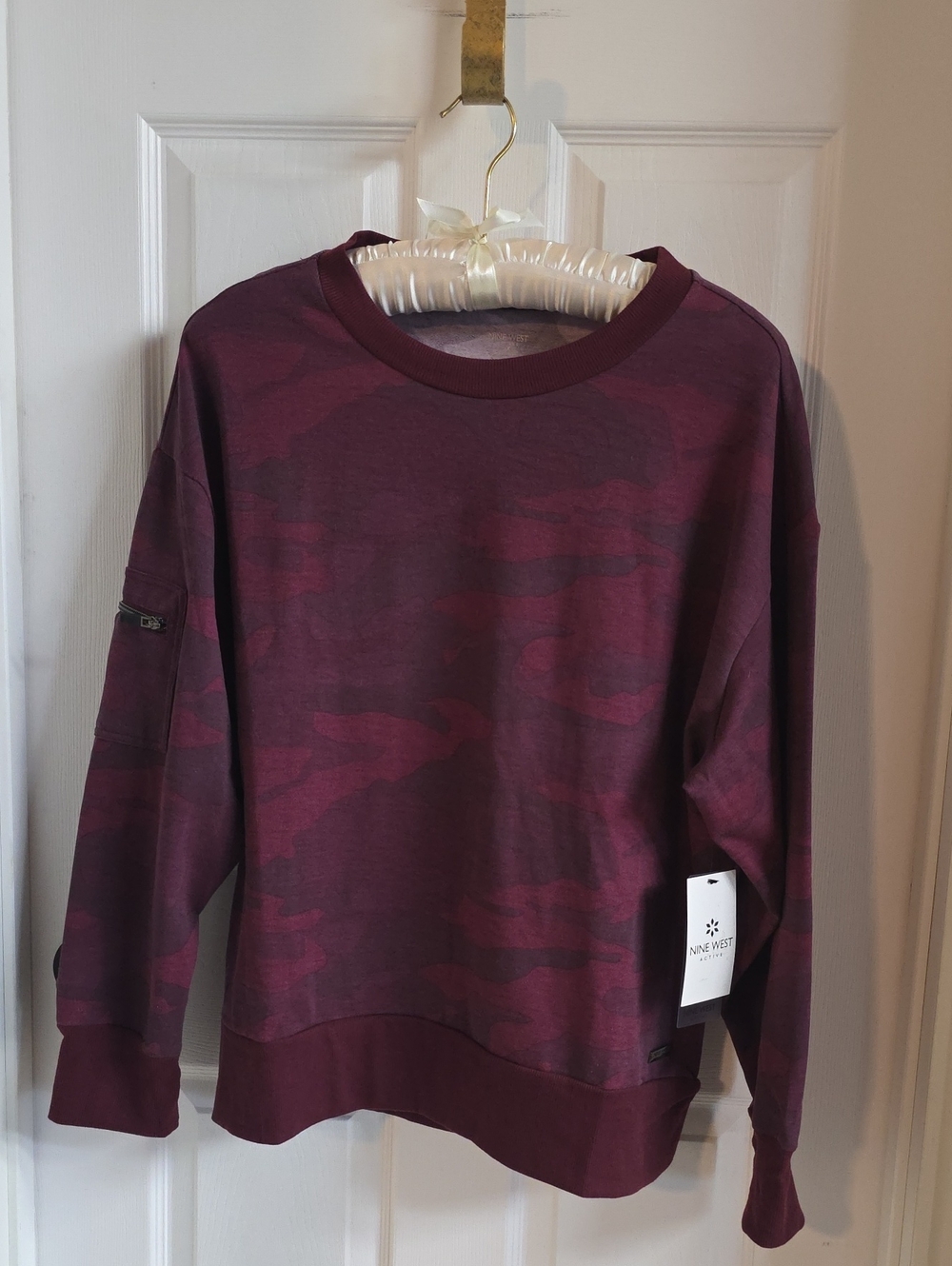 Nine West Burgundy Camouflage Crewneck Sweater